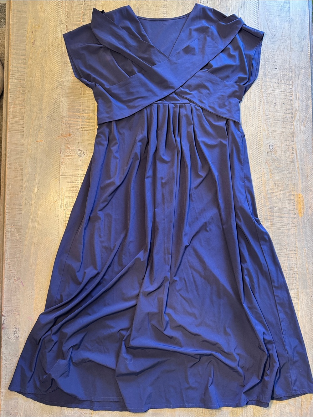 HALARA Navy Blue Cross-Front Midi Dress